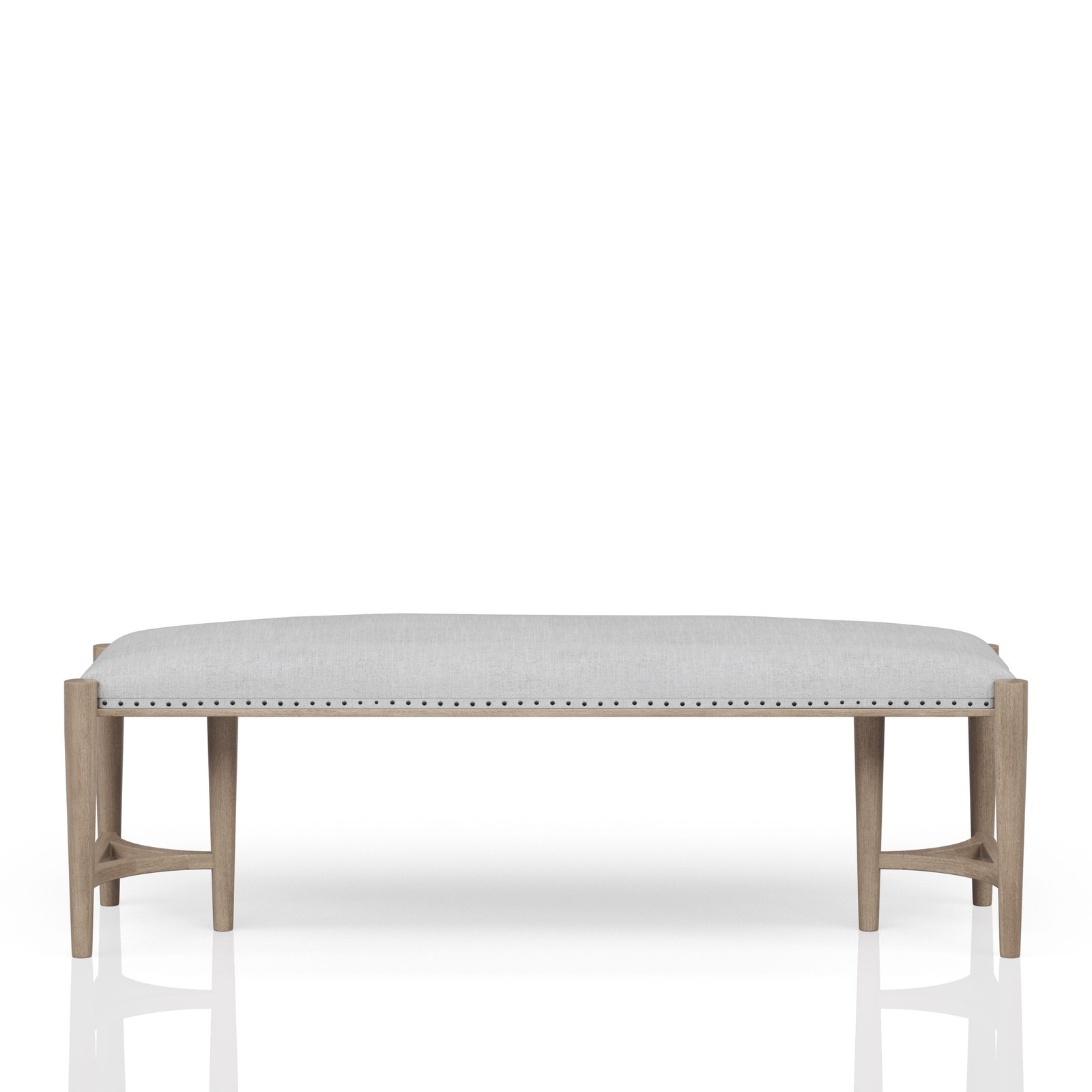 59.25 Inch  Sand Color Upholstered Bench Solid Wood MDF Nail Head Trim