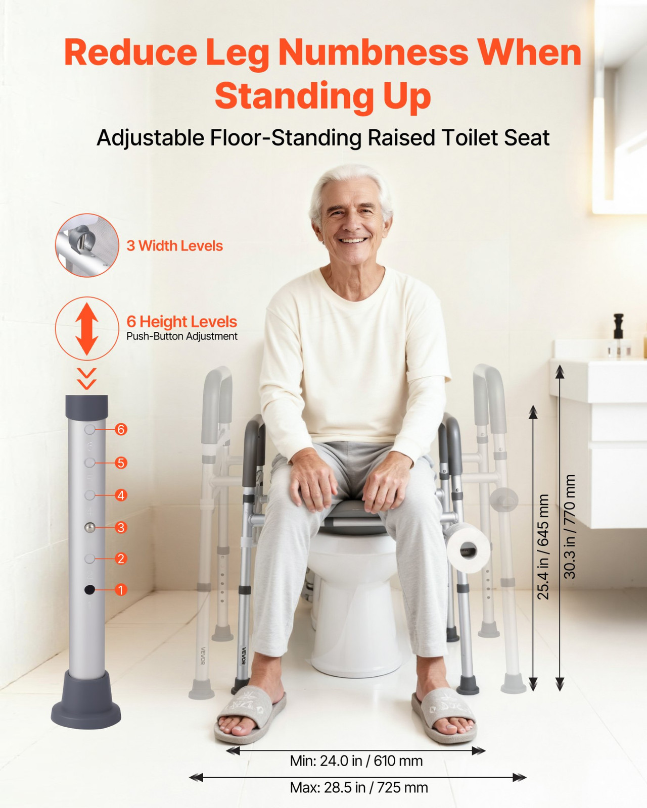 VEVOR Raised Toilet Seat with Arms, 400 lbs Load Capacity, Adjustable Height and