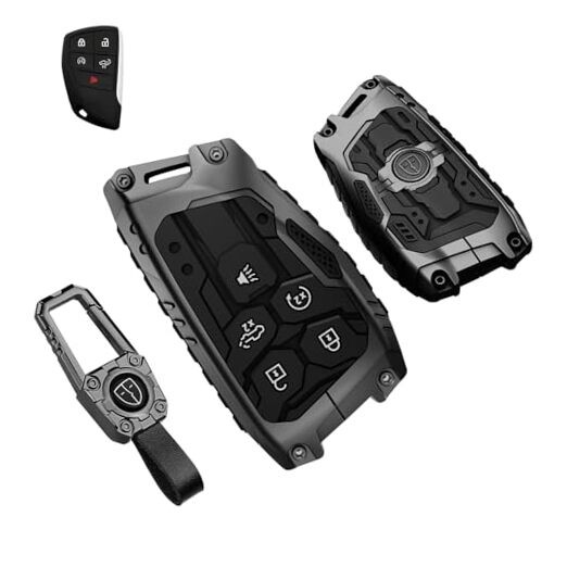 QBUC for GMC Heavy Key fob Cover for Chevy 2022 2023 2024 5 buttons Gun colored