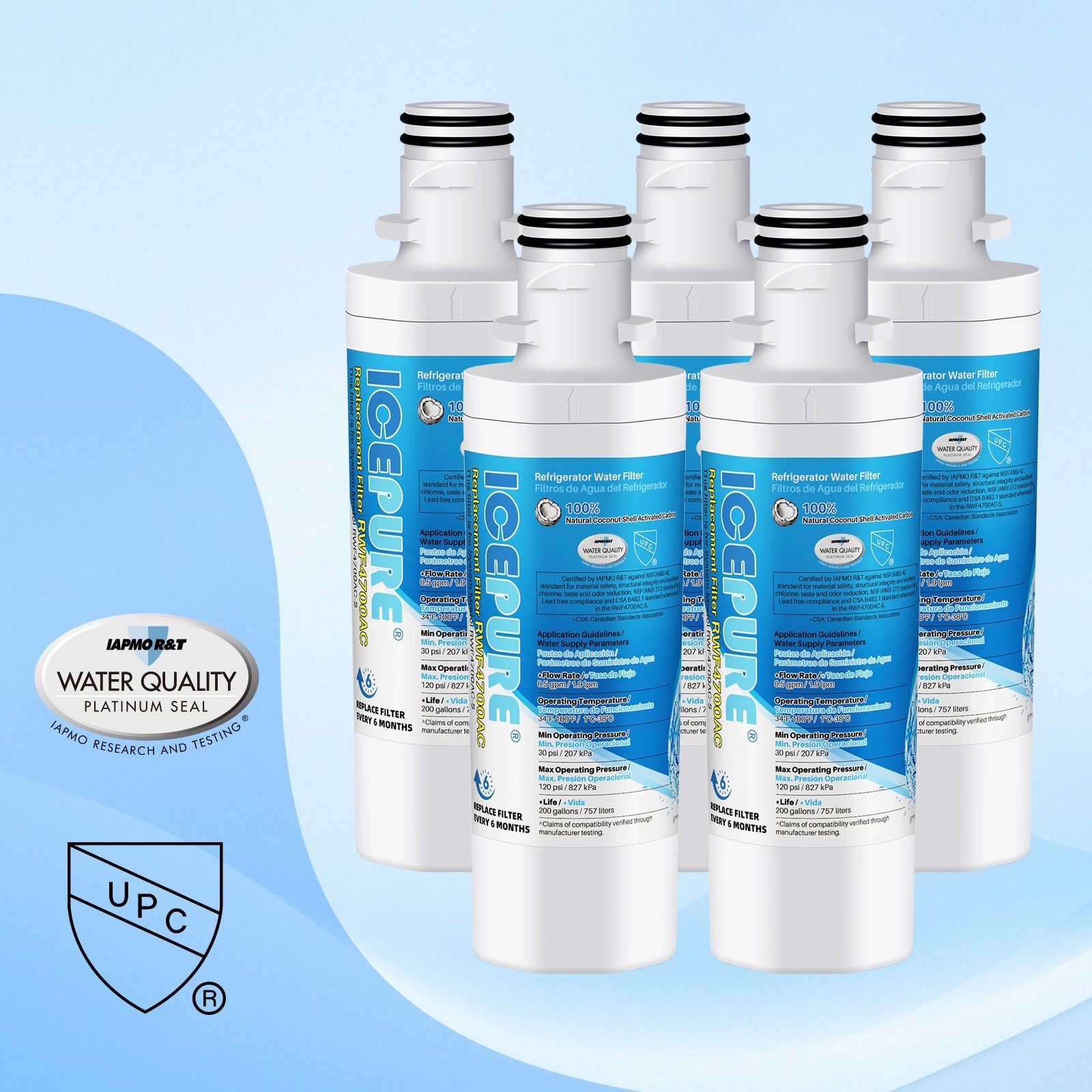 Fit For LG lfxs26973d lmxs28626s lfxs26596s Water Filter Cartridge Icepure 5PACK