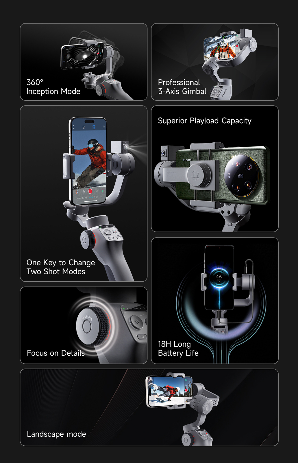 TOALLIN 3-Axis Gimbal Stabilizer for iPhone Android |AI Tracking|Gesture Control