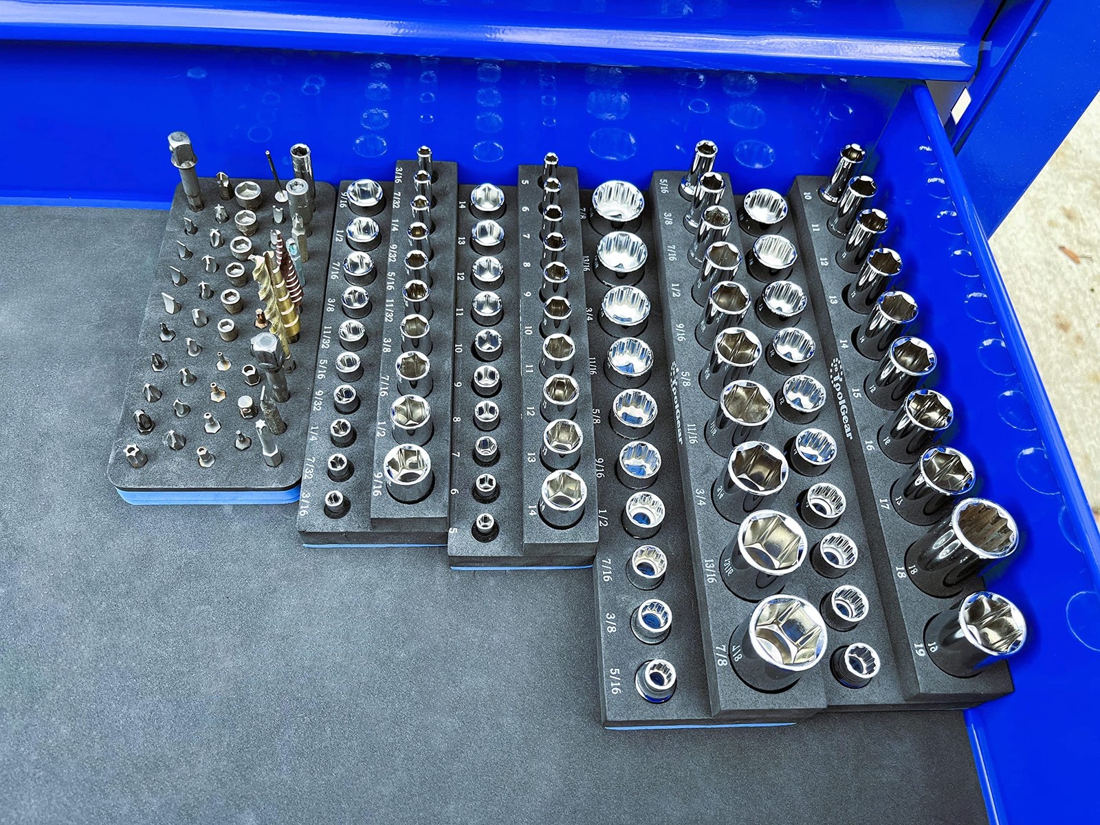 ToolGear Socket & Bit Organizer for Tool Box Drawer – Holds 80 Sockets + 5