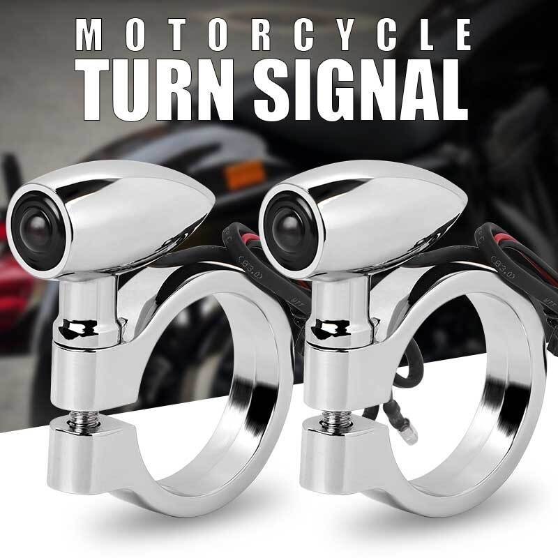 2X Motorcycle LED Turn Signal Light 41mm Front Mount Fork Indicator Bullet Amber