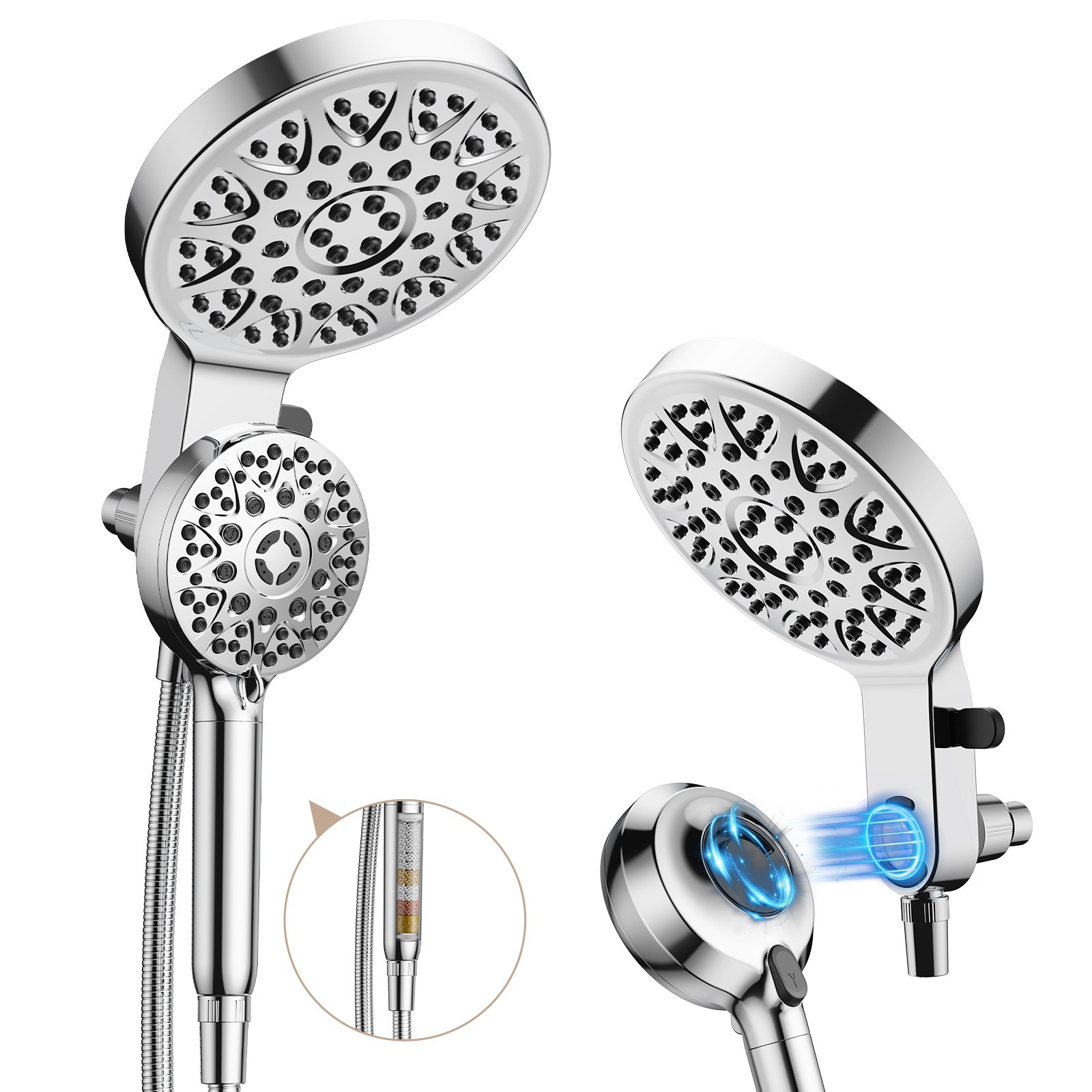 Magnetic Filter Shower Head Set High Pressure Dual Shower Combos 8 Modes