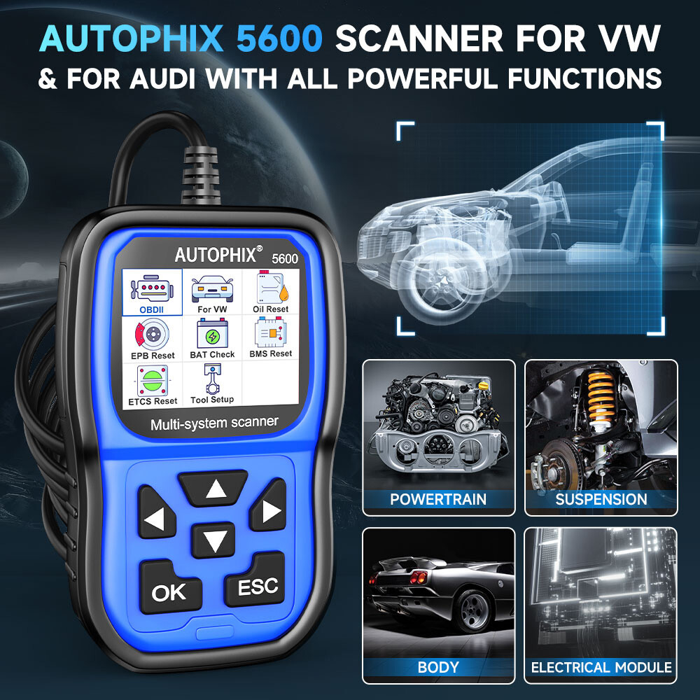 All System Diagnostic For VW/Audi OBD2 Scanner Battery Registration EPB TPMS ABS