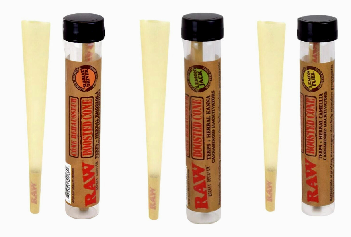3 CONES TUBES RAW ROCKET BOOSTER CONES LEMON FUEL ,SUNDAY DRIVER & LEMON JACK
