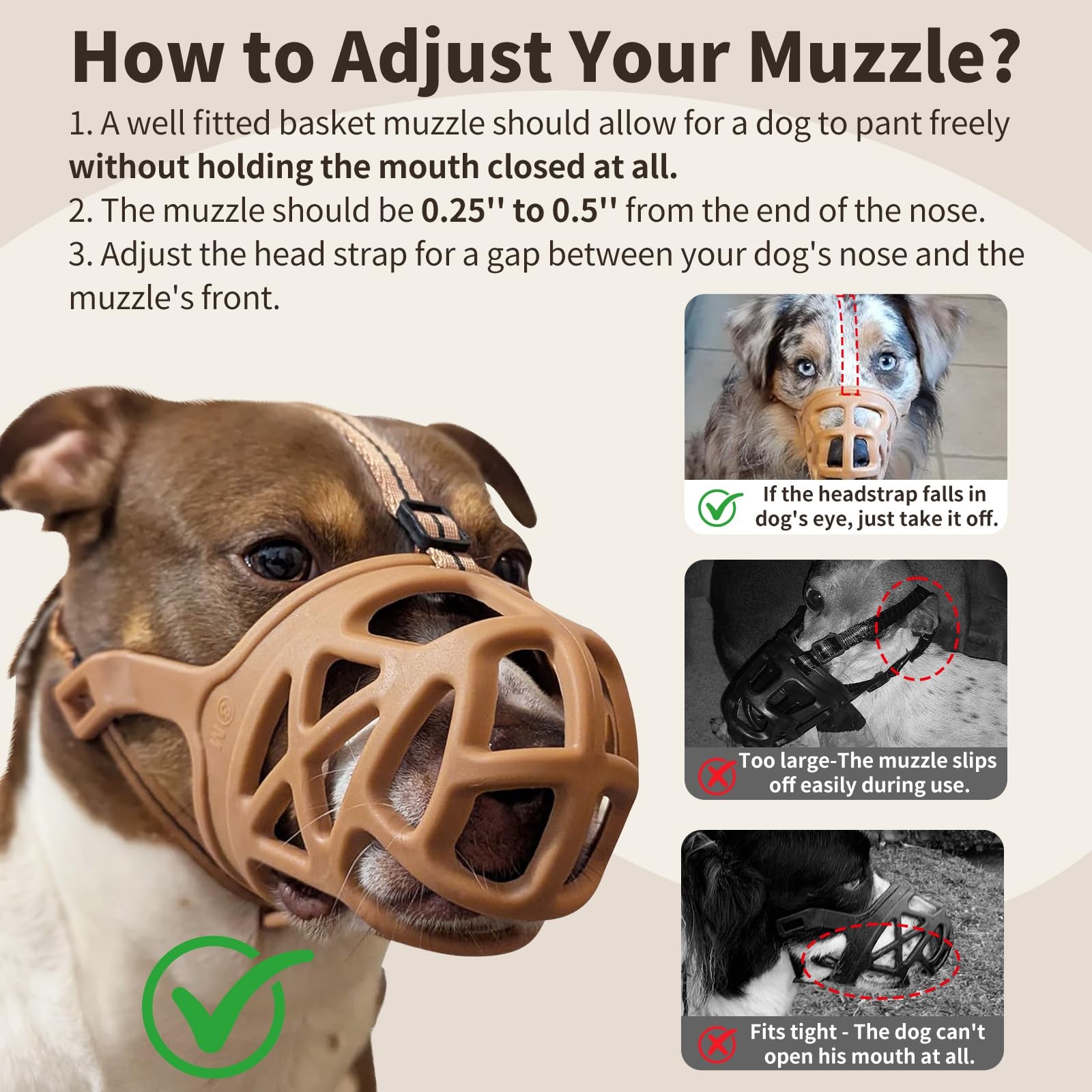 Dog Muzzle, Breathable Basket Muzzles for Small, Medium, Large and X-Large Ag...