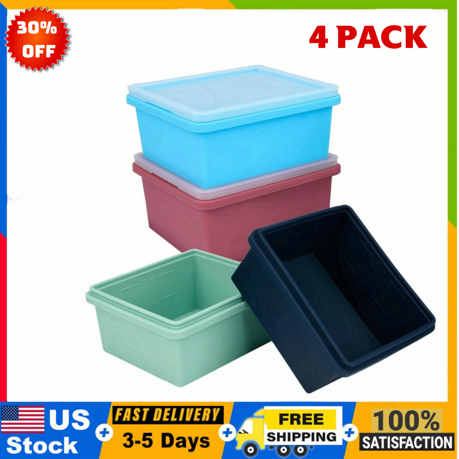 4 PCS Moldes silicona congelar sopa 2 tazas BPA free apto horno microondas