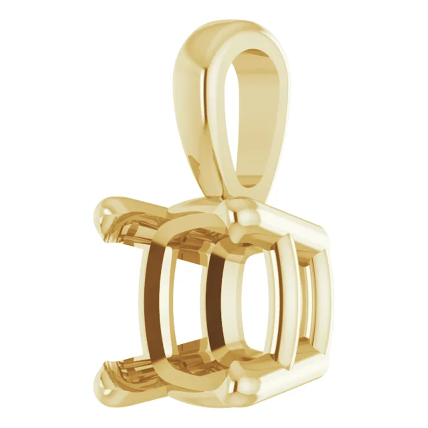 Cushion Cut Pendant Mounting 14K Yellow Gold Setting 4 Prong Single Bail Design
