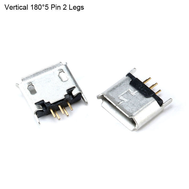 Micro USB Type B Female Connector DIP 5P Socket Vertical 180°5 Pin 2 Legs
