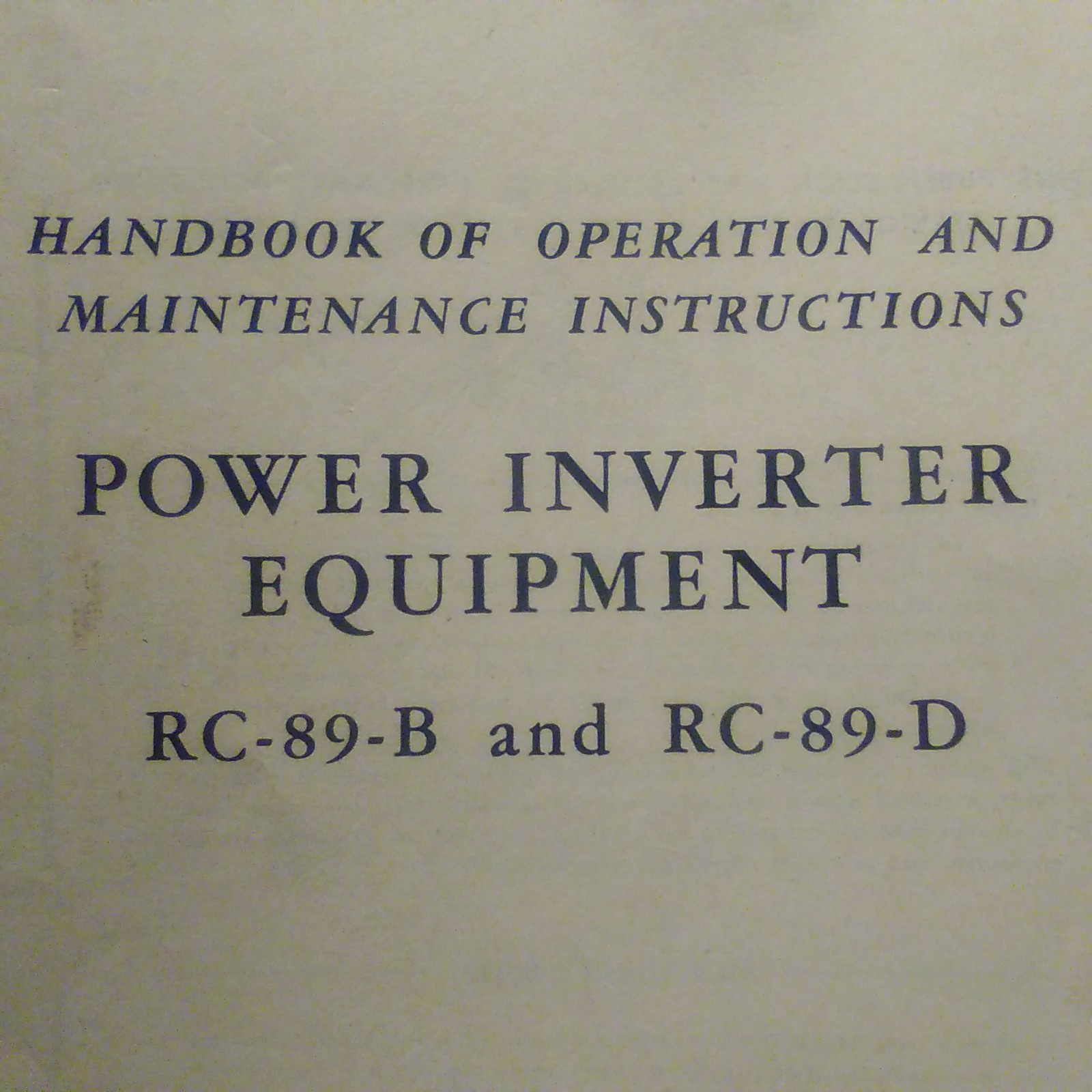 Leland Power Inverter RC-89-B & RC-89-D Maintenance Instructions