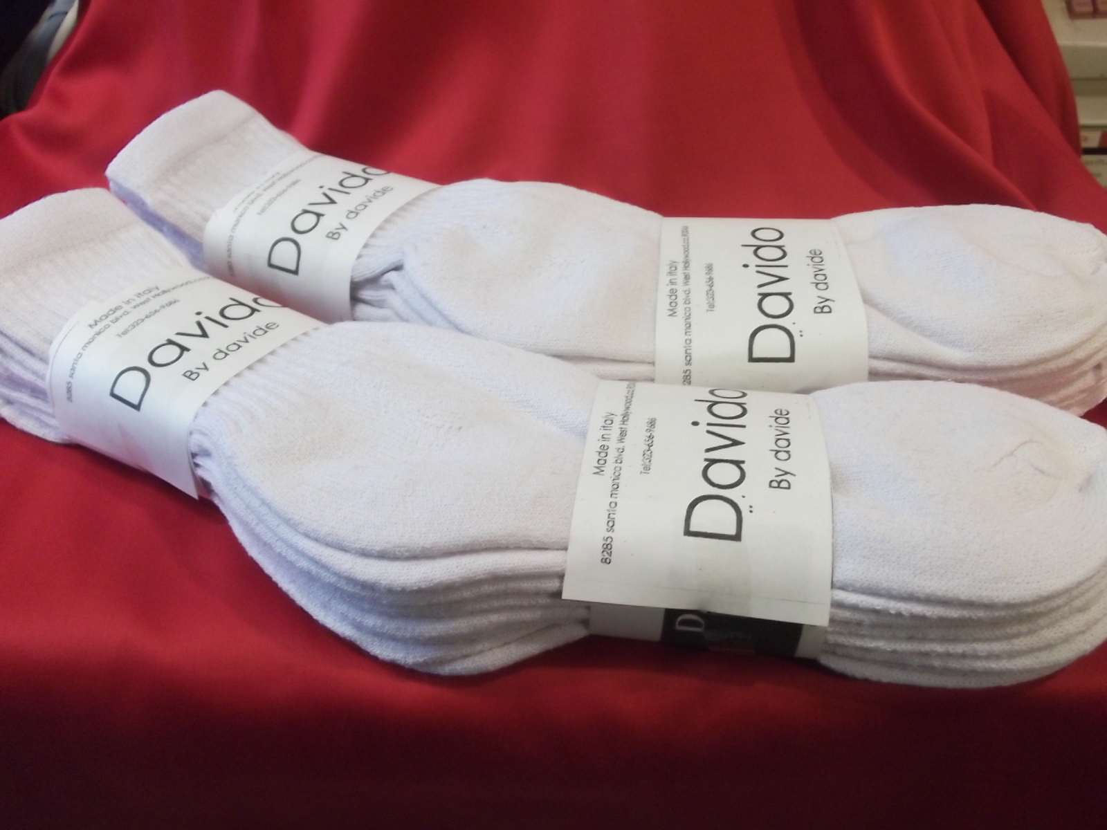 Mens socks crew 100% cotton made in Italy davido long socks white 6 pairs 10-13