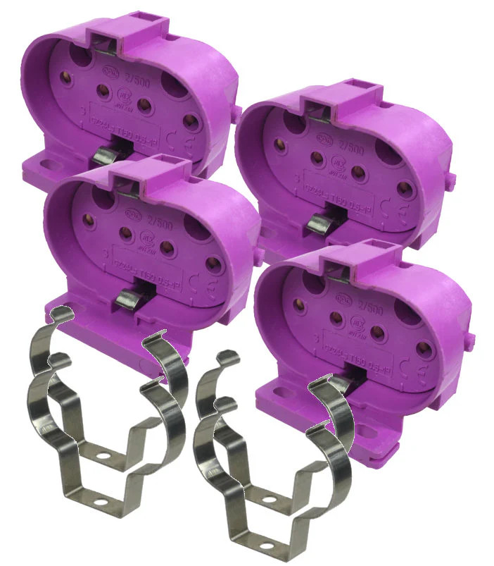 2G11 UV lamp holder kit X 4 - Extended life UV light bulb socket + clip for Germ