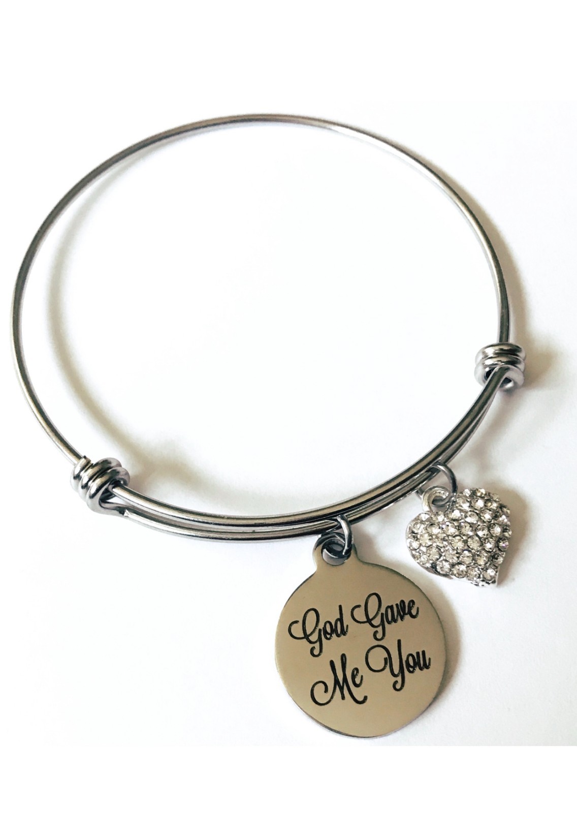 God Gave Me You Rhinestone Heart Bangle Charm Bracelet Anniversary Wife Gift