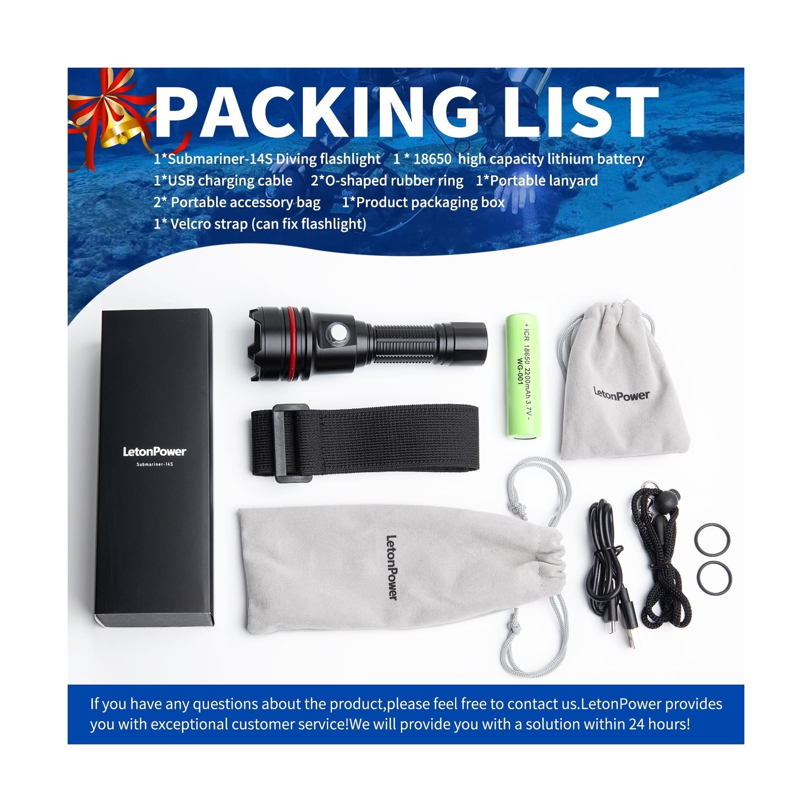 Diving Flashlight, 2000Lumens Dive Light,100m Underwater Flashlight,Dive Ligh...