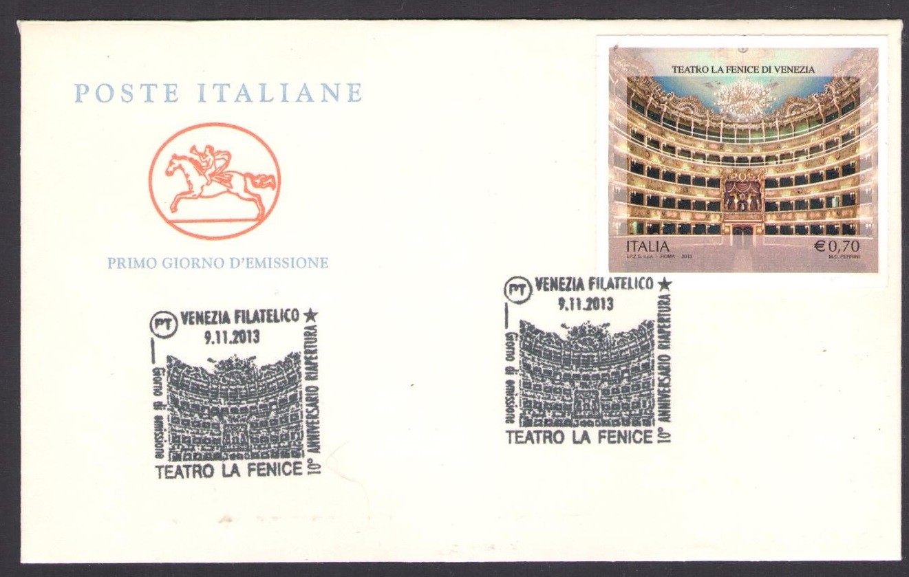 2013 Italian Republic, 'Teatro Fenice' - Not Toothed - Not Die-cut, No. 3496A, o