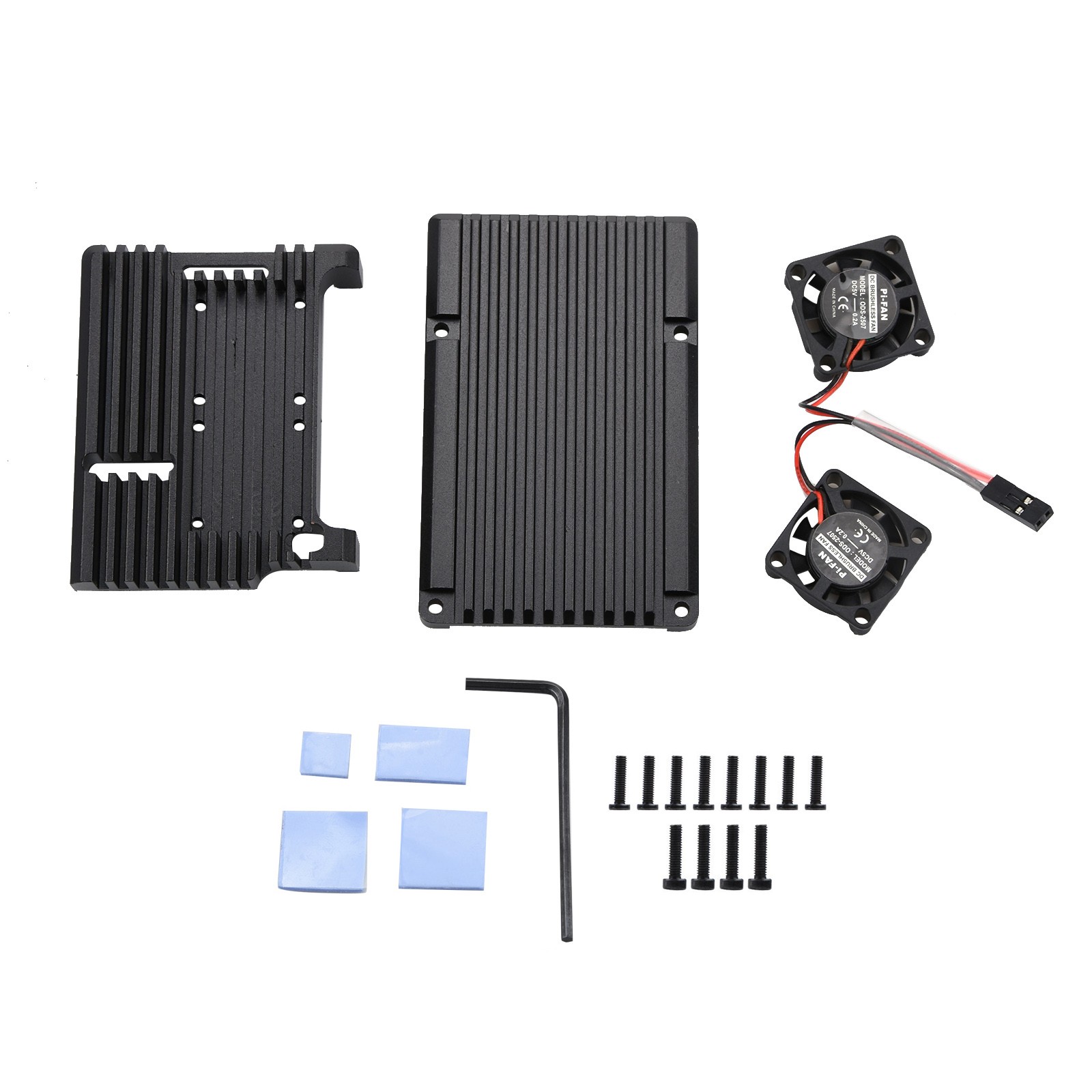 Metal Black Case Shell Box w/ Dual Fan Heatsink For Raspberry Pi 4 Model B 4B