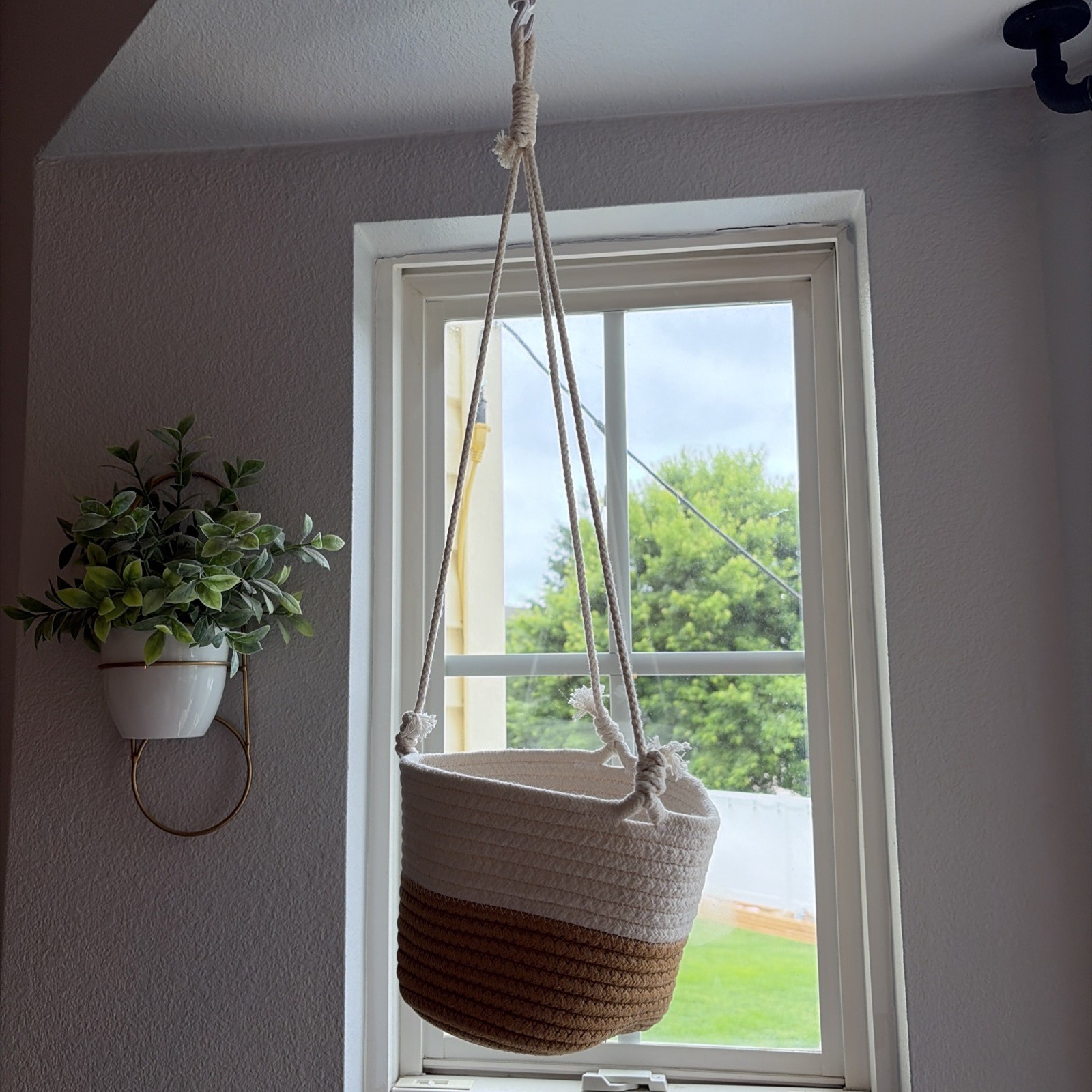 Rope Two Toned Hanging Basket 8x6