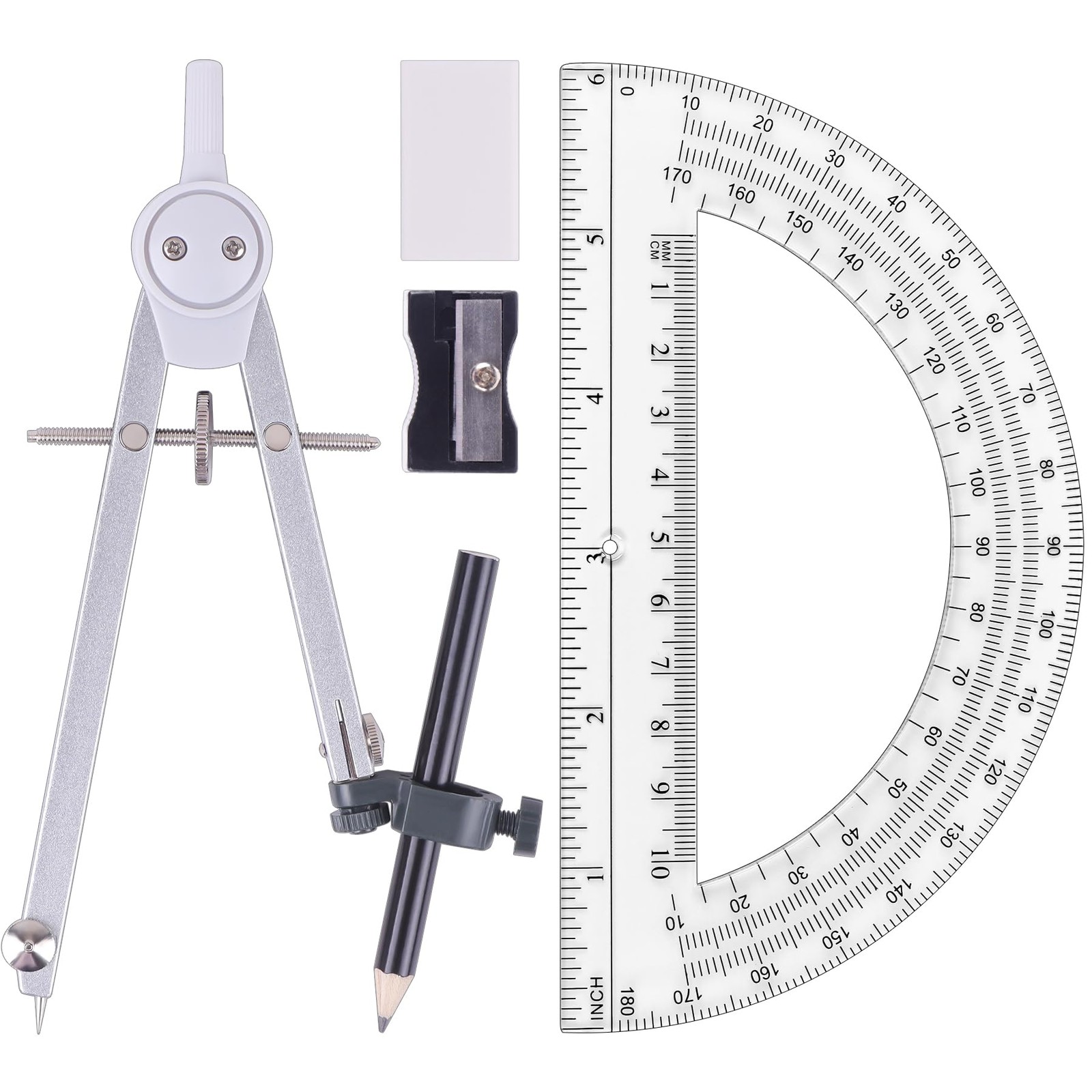 UNJOO Professional Compass for Geometry Set, Metal with Wheel Silver