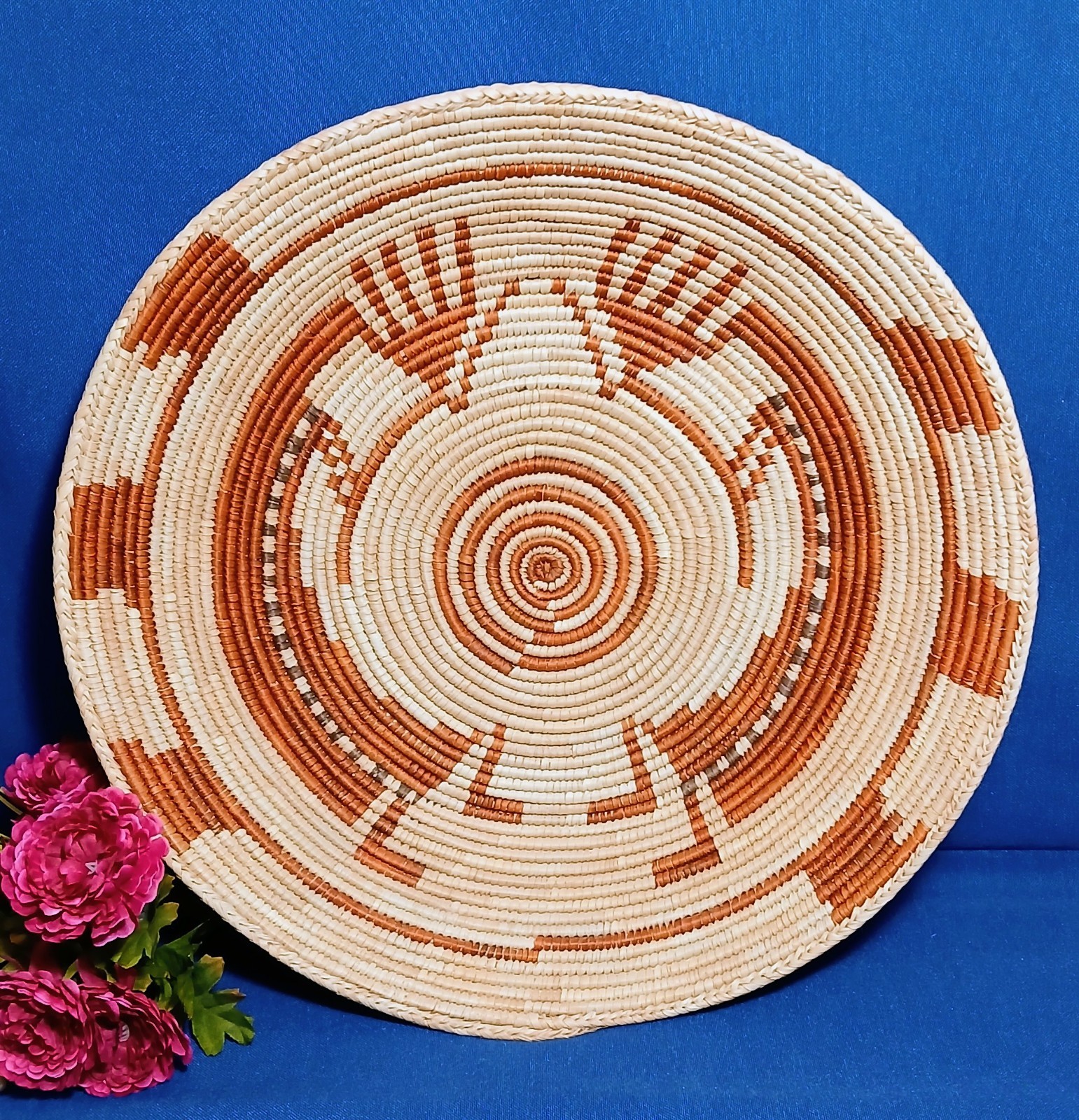 LARGE Handwoven Kokopelli Southwest Style Coiled Basket 14" ~ NICE