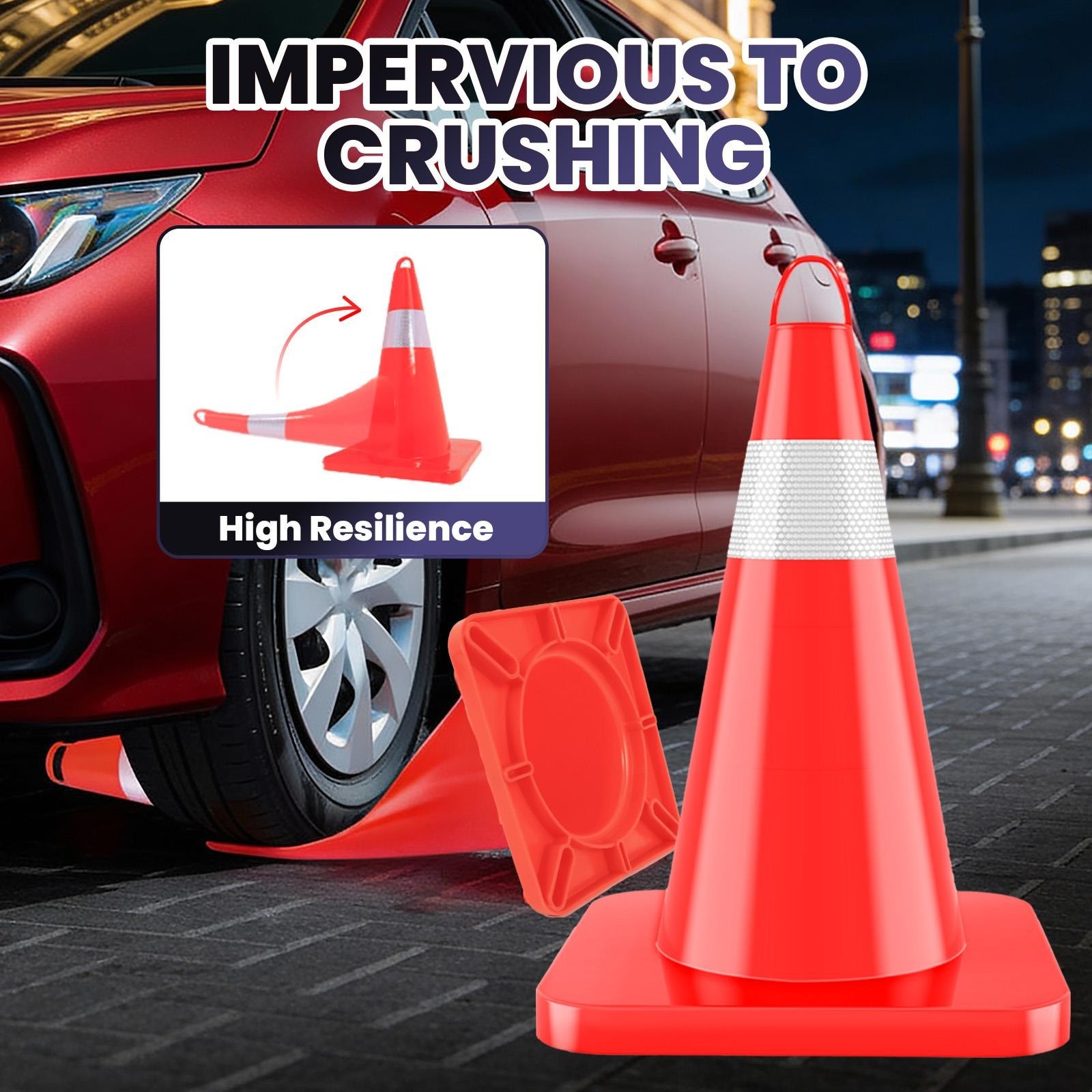 18in 20Pcs Traffic Safety Cone w/ Handle Stackable Design Road Cones w/Collar