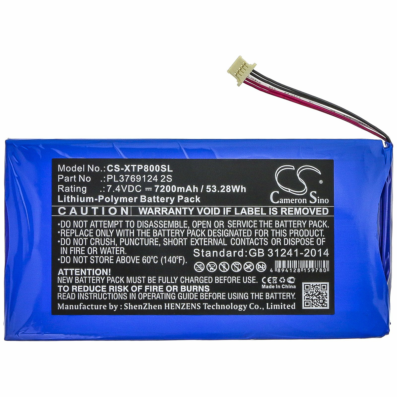 7200mAh Battery for XTOOL PS80 ,X7 ,EZ500 ,i80 Pad ,PS80E,PL3769124 2S  53.28W