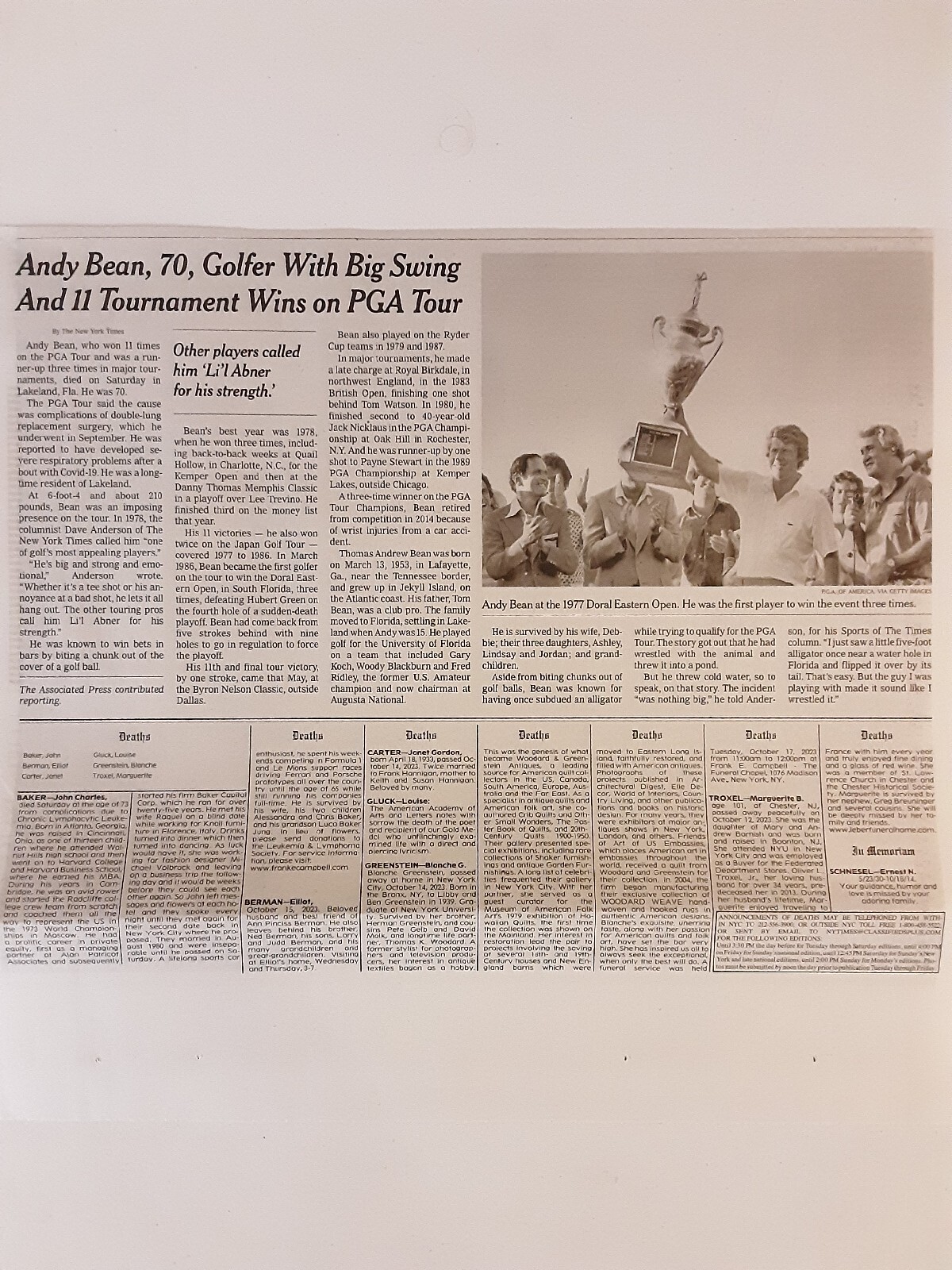 Andy Bean New York Times Obituary - Golfer - Doral Open