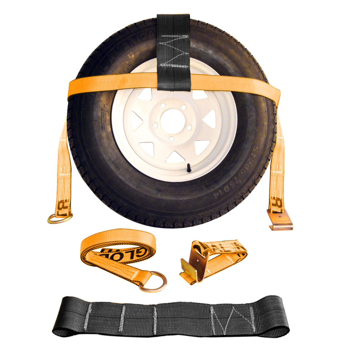 XL Wheel Lift Basket Straps 31-35" Tires DOT Rated Safety Orange Tow Dolly