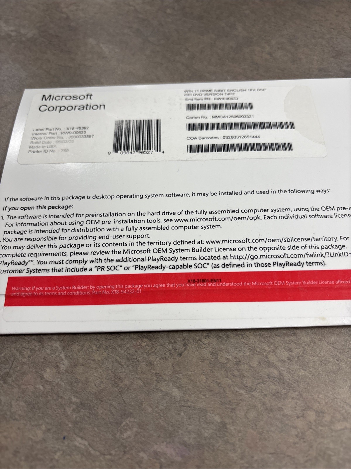 Microsoft Corporation Win Home 11 64bir Version 24H2