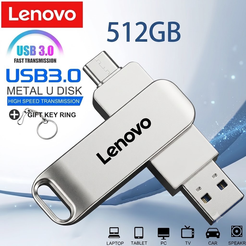 Lenovo 512GB USB Flash Drive Type-C Dual Interface Metal High Speed U Disk