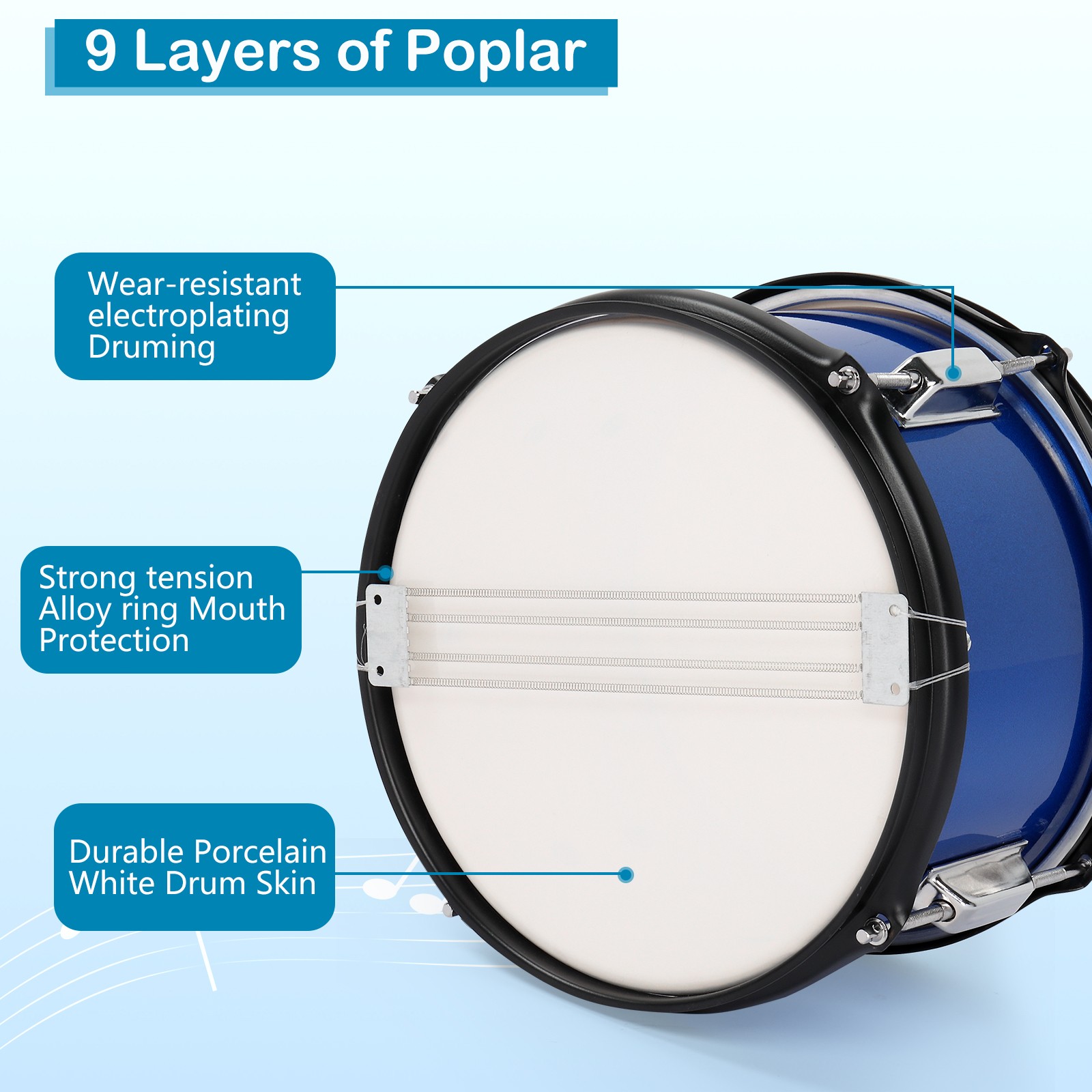 5-Piece for Beginners,16"Full Size Complete Junior Drum Kit /w Adjustable Throne