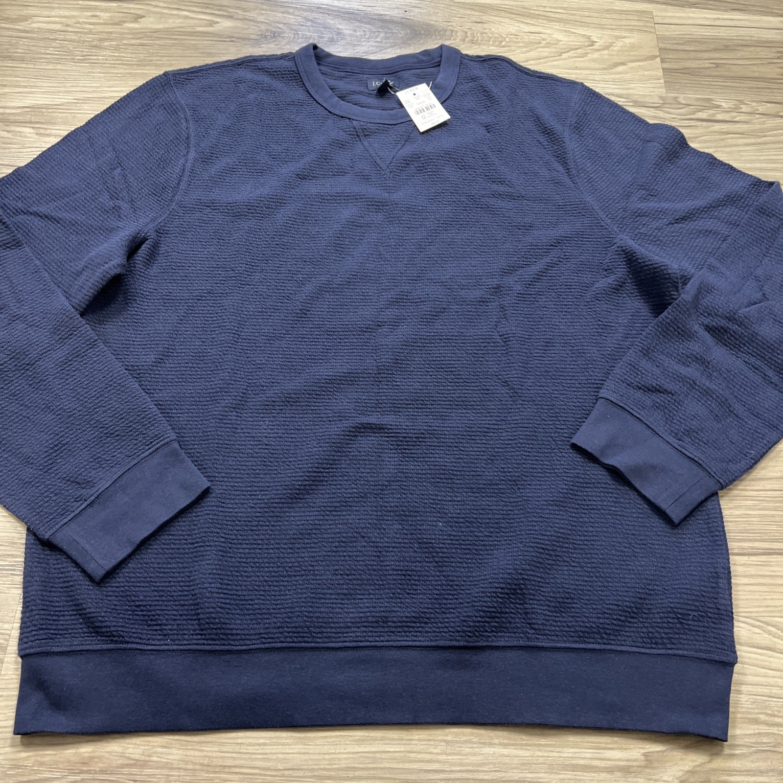 J Crew Waffle Knit Long Sleeve Crewneck Shirt Navy Blue Mens XL CJ045 NWT $90
