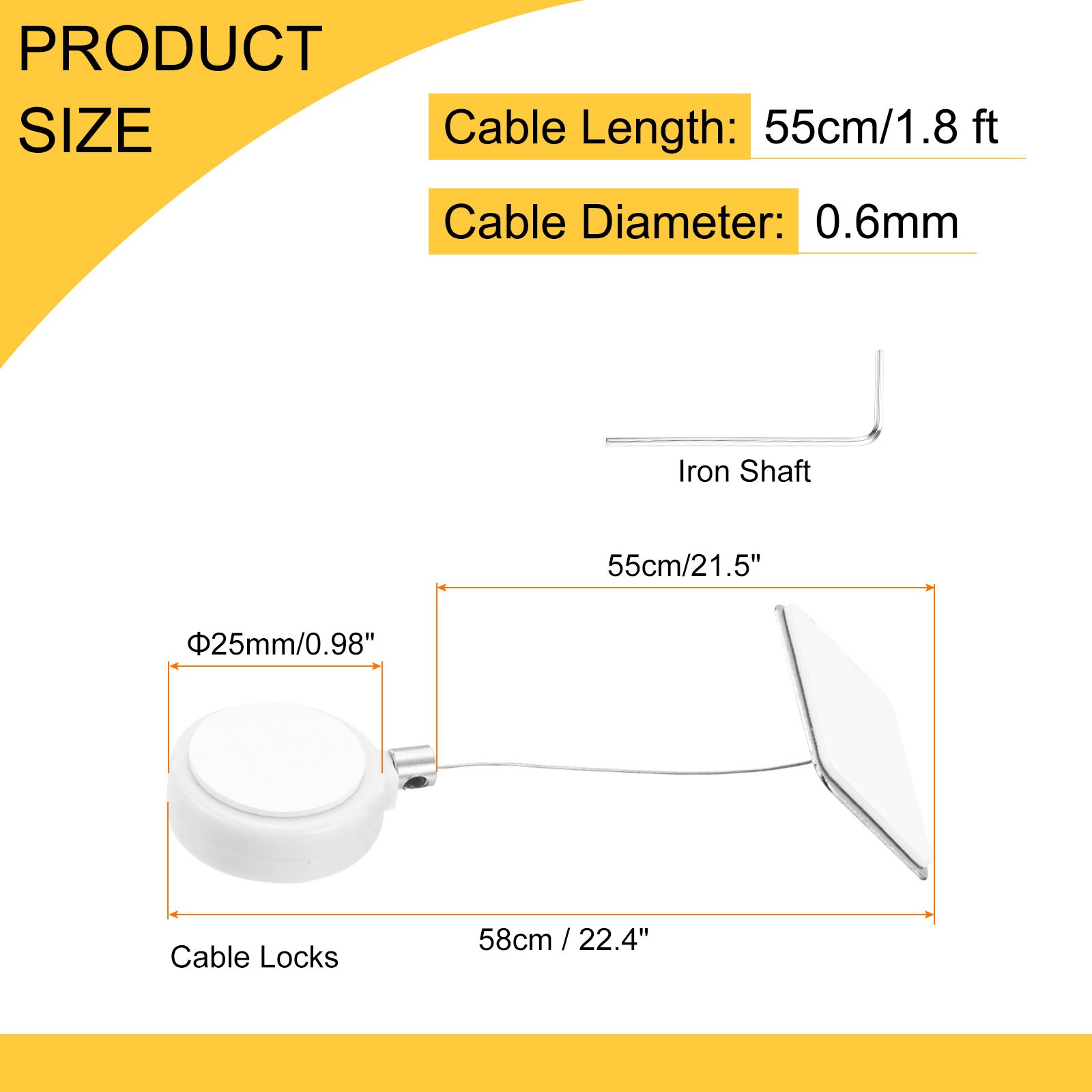 1.8ft Retractable Cable Security Lock with Square Patch Wrench, White