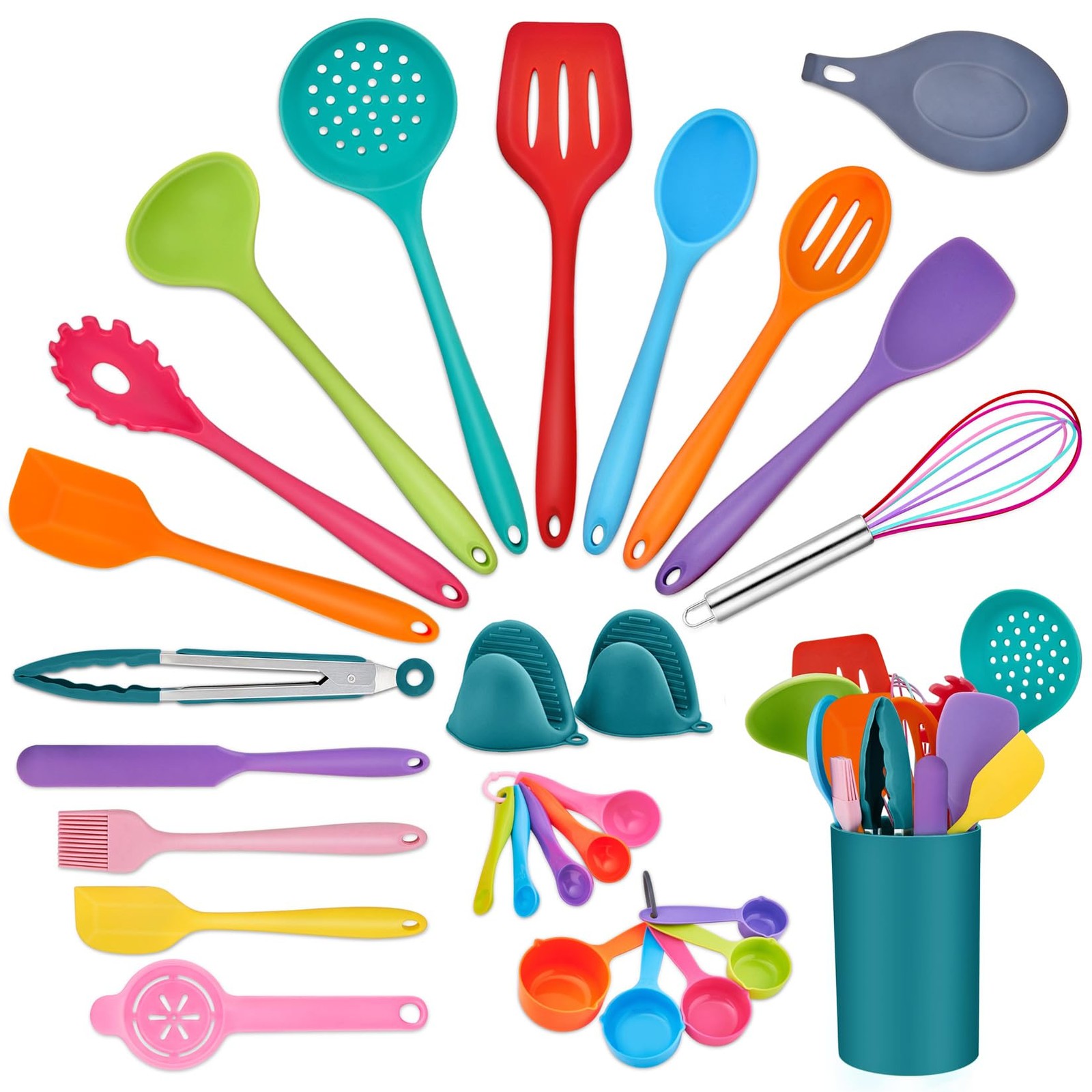 P&P CHEF Kitchen Utensils Silicone Cooking Utensil Set, Large Multicolor