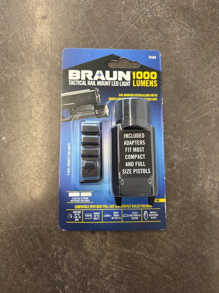 BRAND NEW BRAUN 70460 1000 LUMEN TACTICAL RAIL MOUNT LED LIGHT 