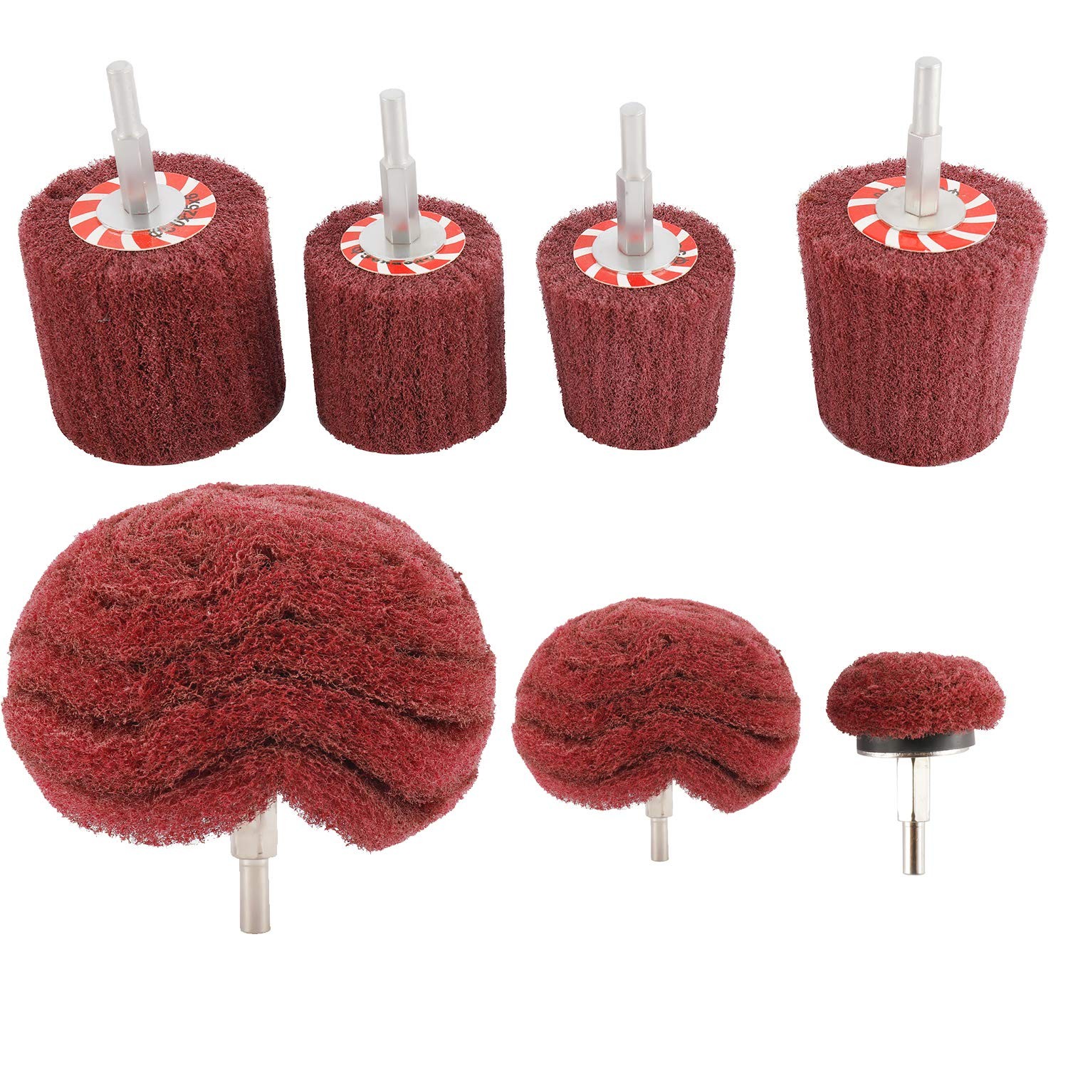 7 PCS Non Woven Abrasive Buffing Polishing Wheels Drill Attachment Set - Scou...