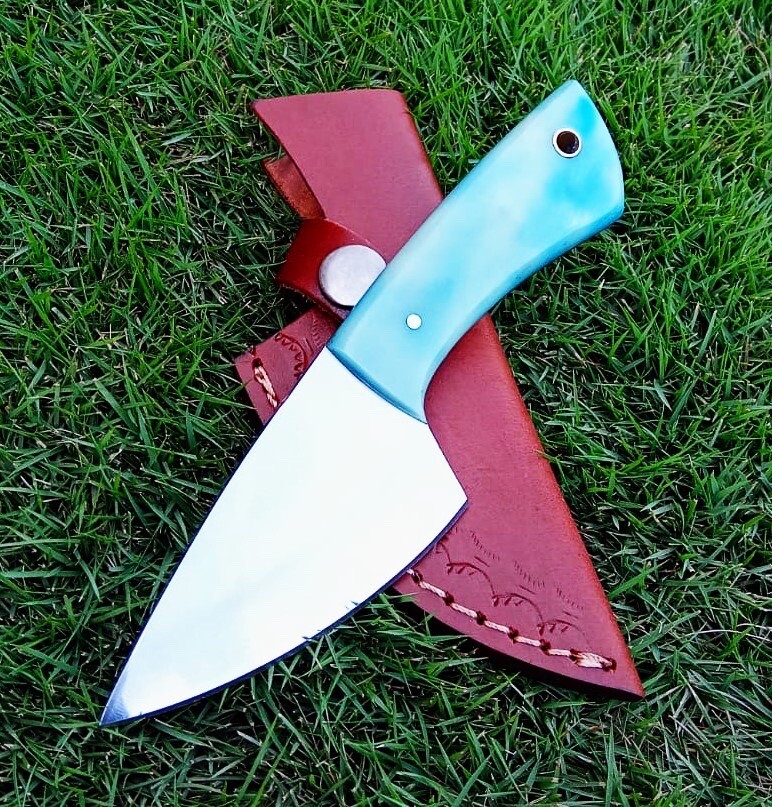 Handmade Fixed Blade Skinning Knife Carbon Steel Blade Camel Bone Handle