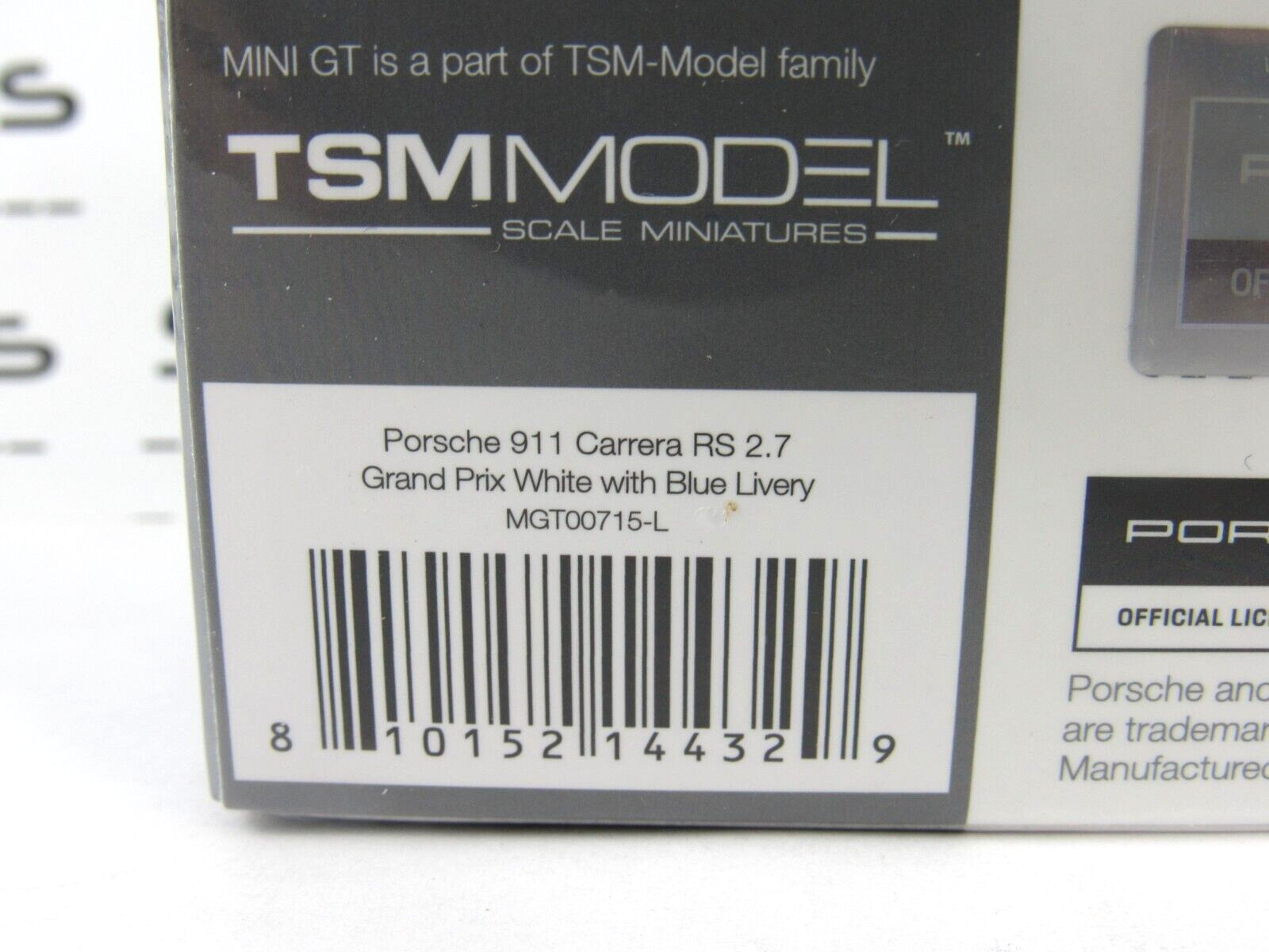 2025 Mini-GT Overseas Edition: White PORSCHE 911 CARRERA RS 2.7 Item #MGT00715-L