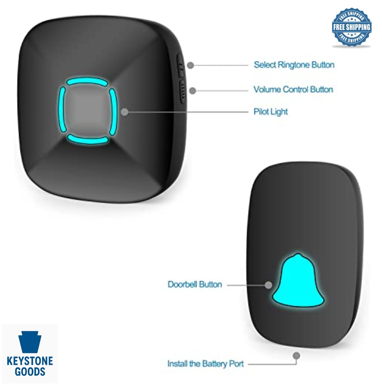 Wireless Doorbell Waterproof 1000ft Range 36 Chimes LED Flash Adjustable Volume