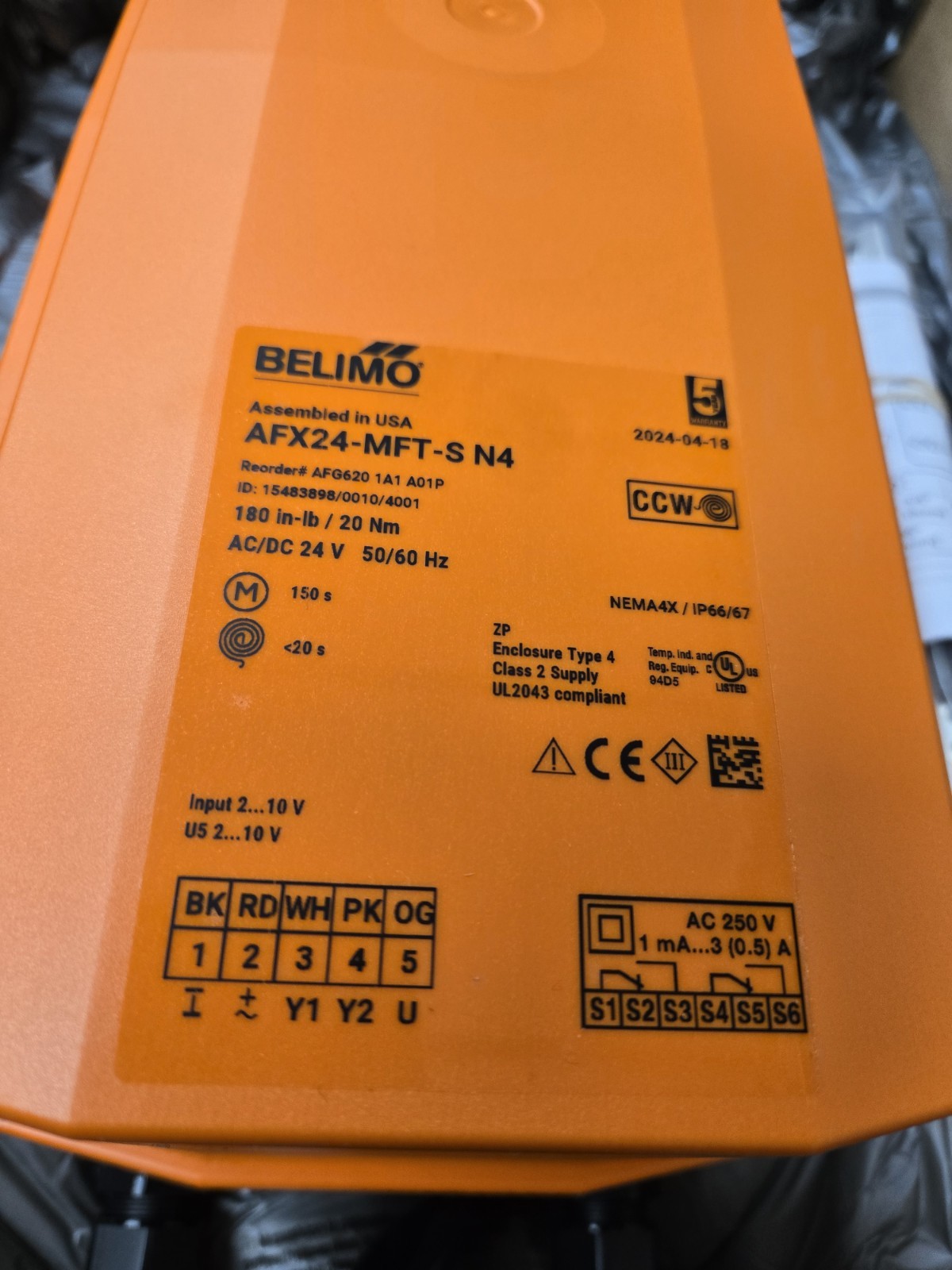 *New Unused* Belimo AFX24-MFT-S N4 Spring Return MFT Modulating with End Switch