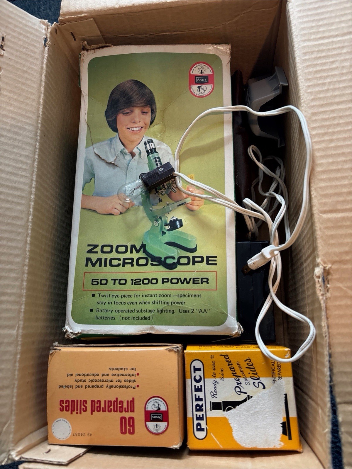 Sears Zoom Microscope Set 50-1200x w/ Prepared Slides (60) in Box MPN 49-24185