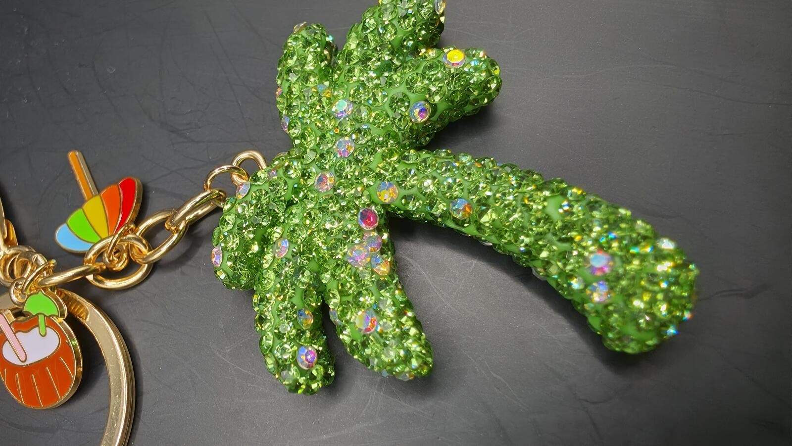 Green Rhinestone Palm Tree Keychain Bag Charm