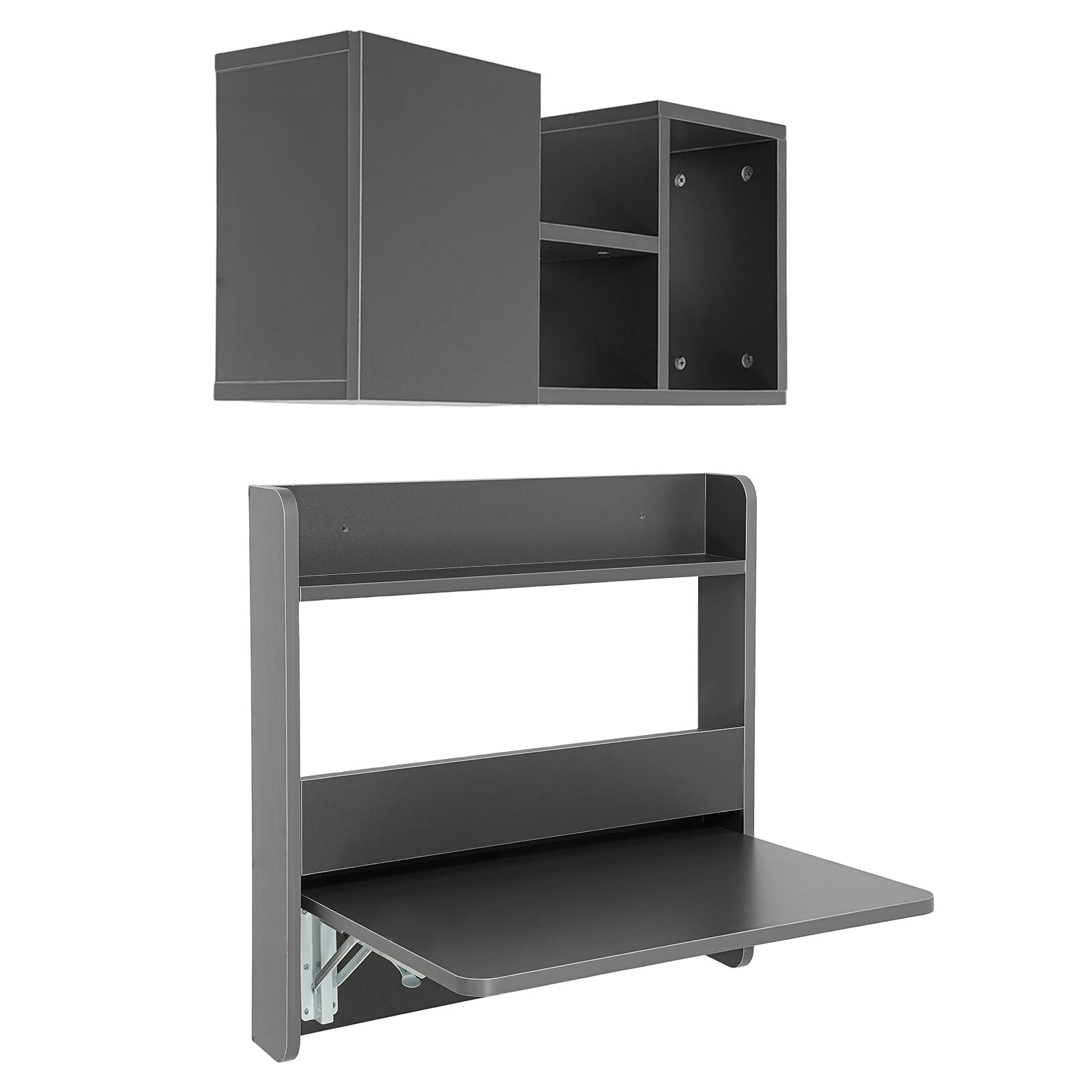 Folding Space Saving Wall Mounted Bookshelf Grey Down Laptop Desk Workstation