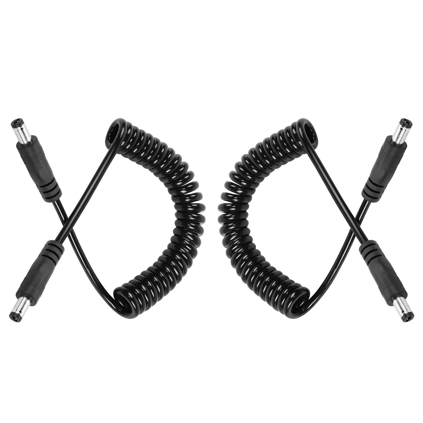 5.5mm x 2.1mm DC Power Coiled Extension Cable Male to Male Adapter 2 PCS