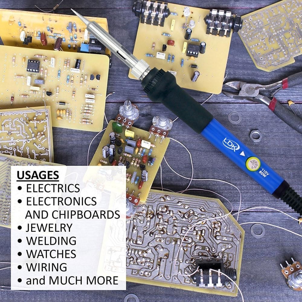 60W Adjustable Temperature Soldering Iron Kit with 5 Tips for Easy DIY Repairs