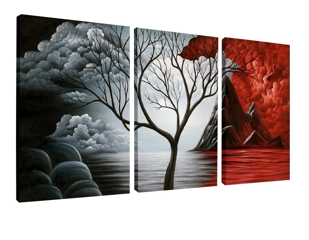 Wieco Art The Cloud Tree 3 Panels Modern 12x16inchx3pcs (30x40cmx3pcs), Multi