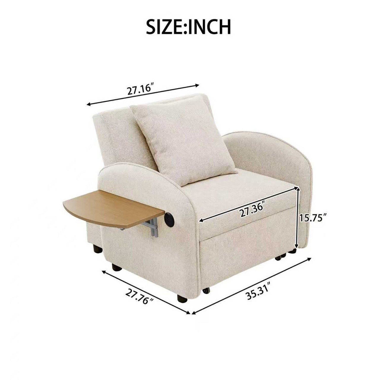 Convertible Sofa Bed Chair 3 in 1 Pull out Sofa Bed w/ Computer Board & USB Port