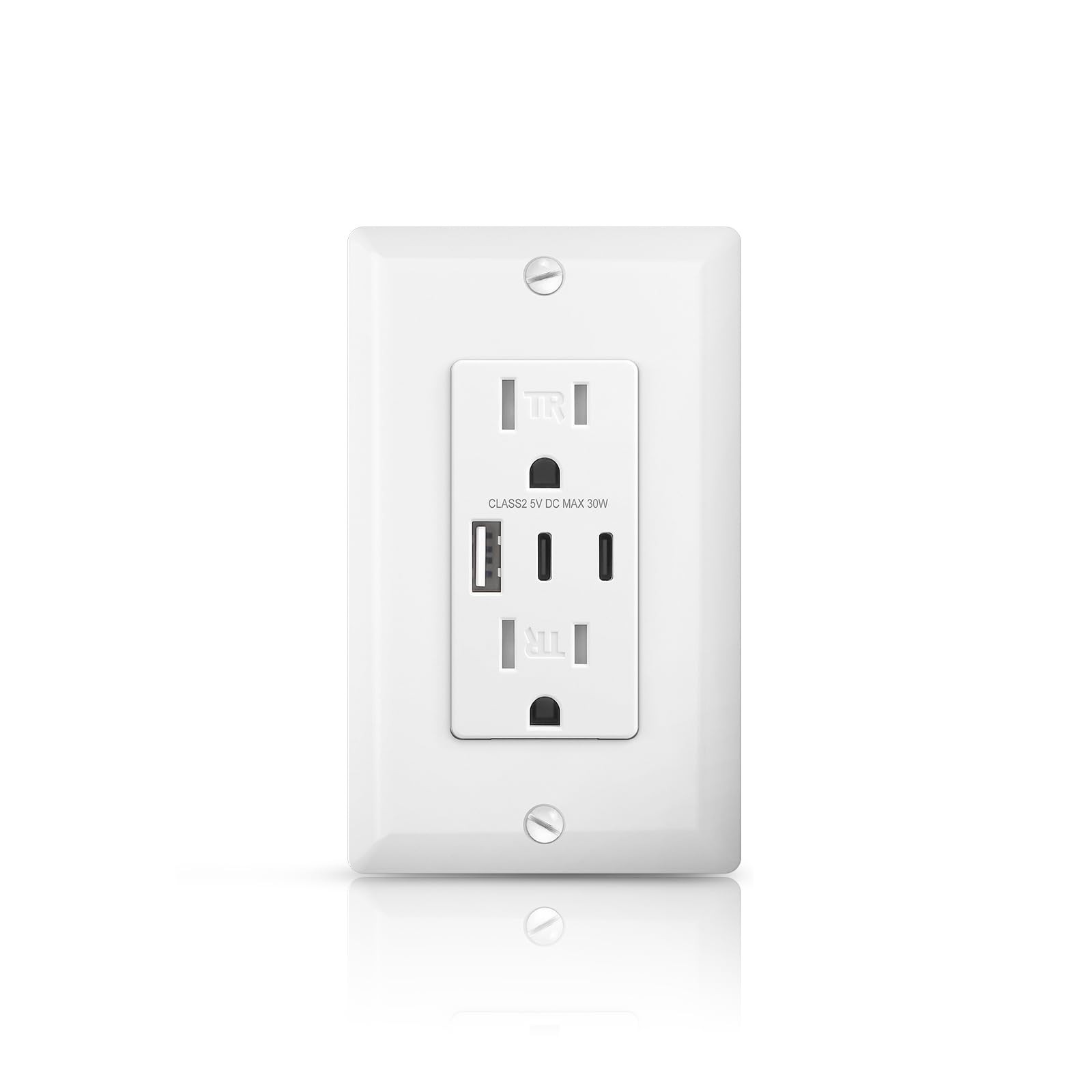 30W 6.0A USB Outlets, 15 Amp Duplex Tamper-Resistant Receptacle Plug with Dua...