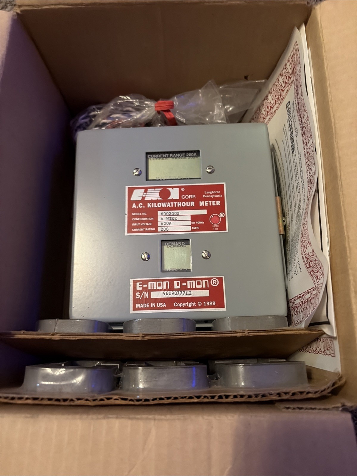 E-mon D-Mon 3-Phase 600200D Kilowatt hour submeter 600V 200AMP W/ Demand New