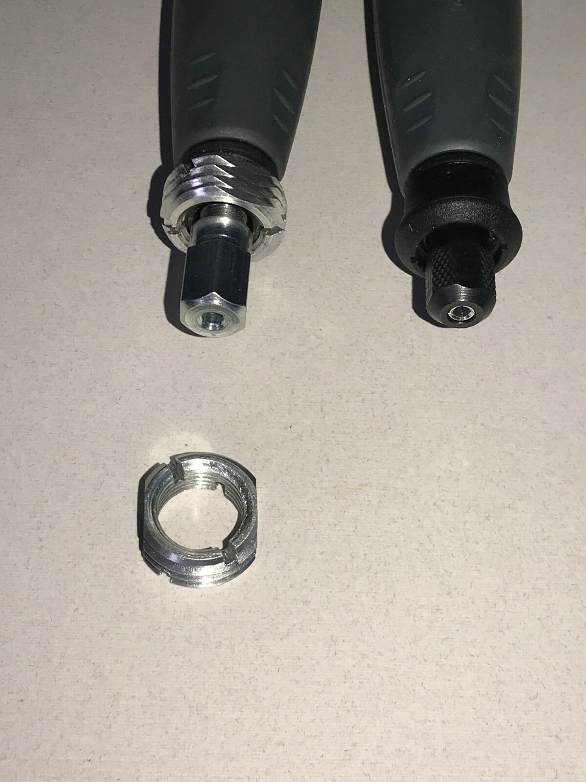 Threaded adapter join multiple rotary tool flex shafts together. Longer cable